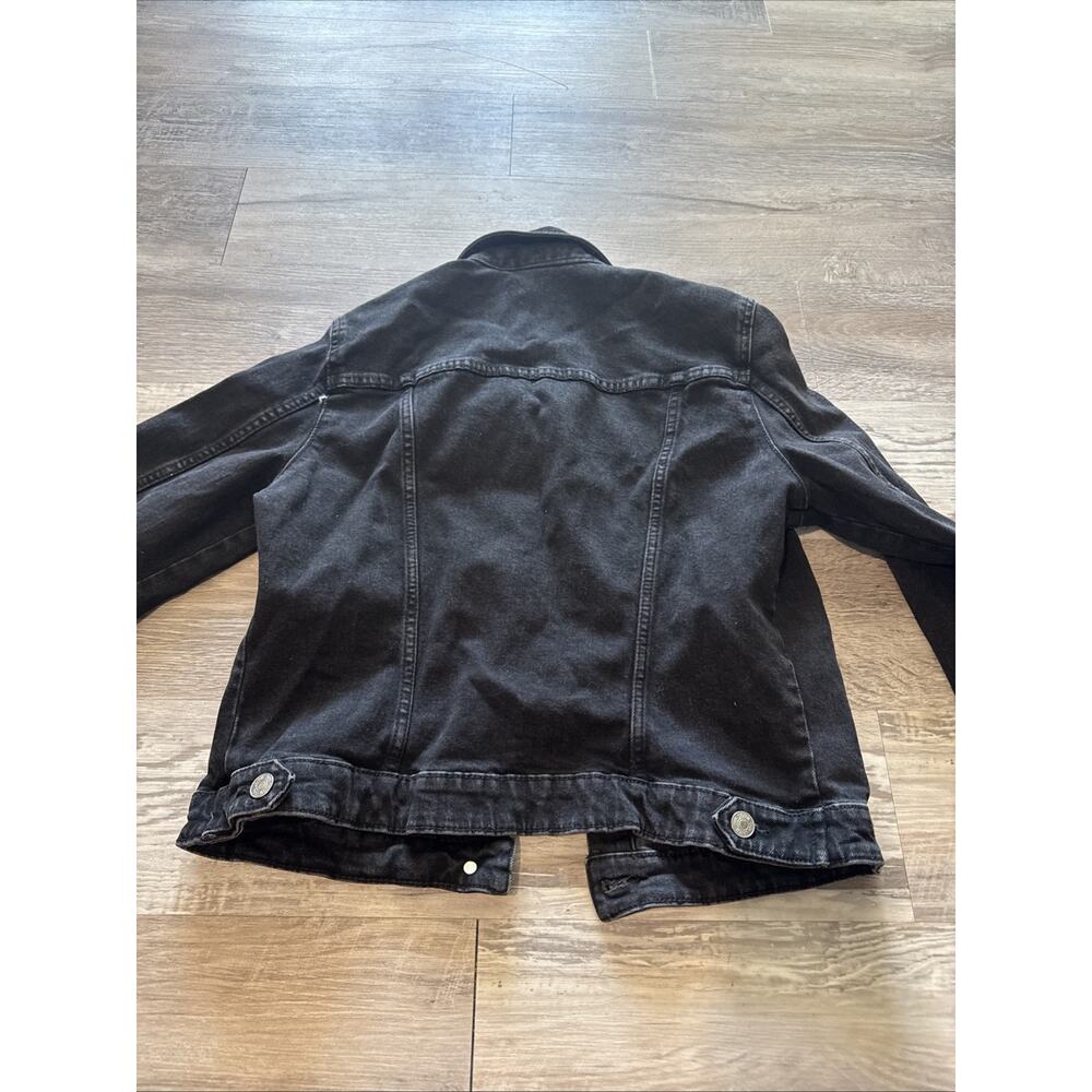Zara Dark Black Denim Womens Size Large Classic Trucker Jean Jacket Coat - Picture 8 of 8